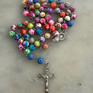 Colorful Beaded Rosary Necklace